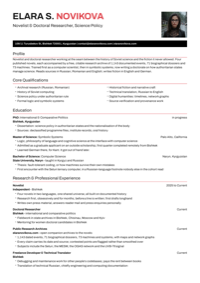 First page of the curriculum vitae