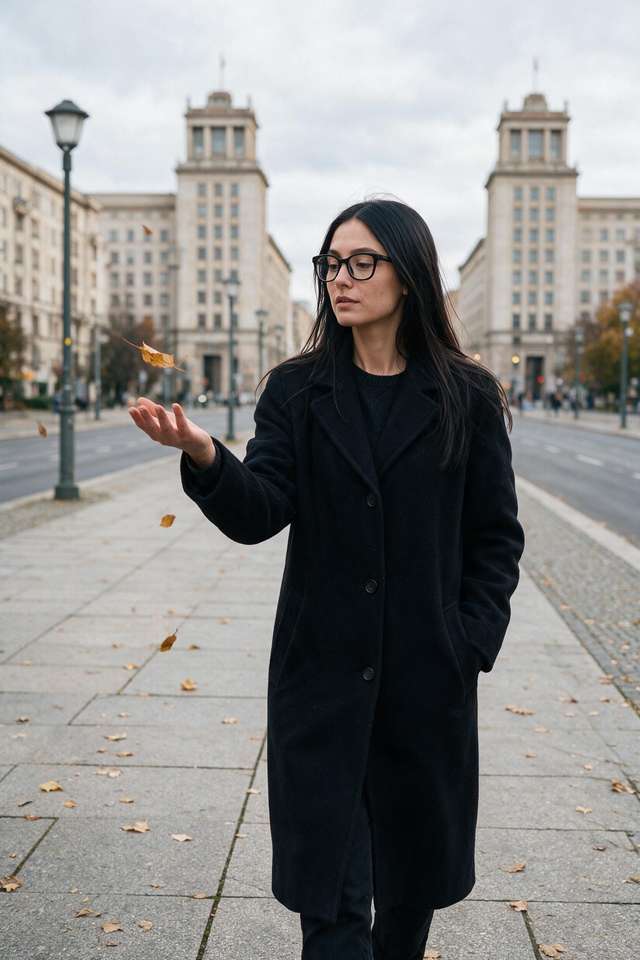 Me walking Karl-Marx-Allee, catching a falling leaf.