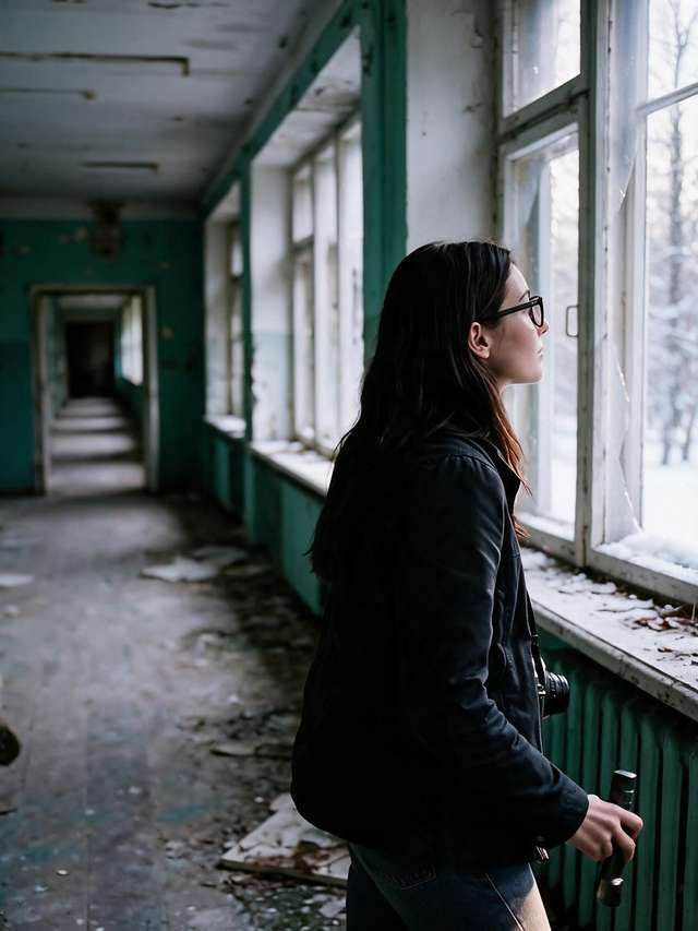 Me exploring an abandoned sanatorium corridor by flashlight.