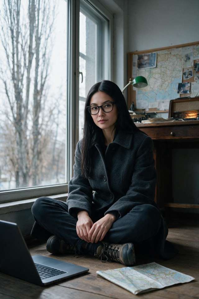 Me at the desk with the decree open on the screen and a map I will not need.